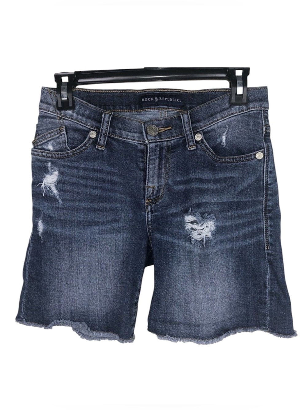 Rock Republic Blue Jean Shorts Size 2 Mid Rise Distressed Beachy Denim Stretch
